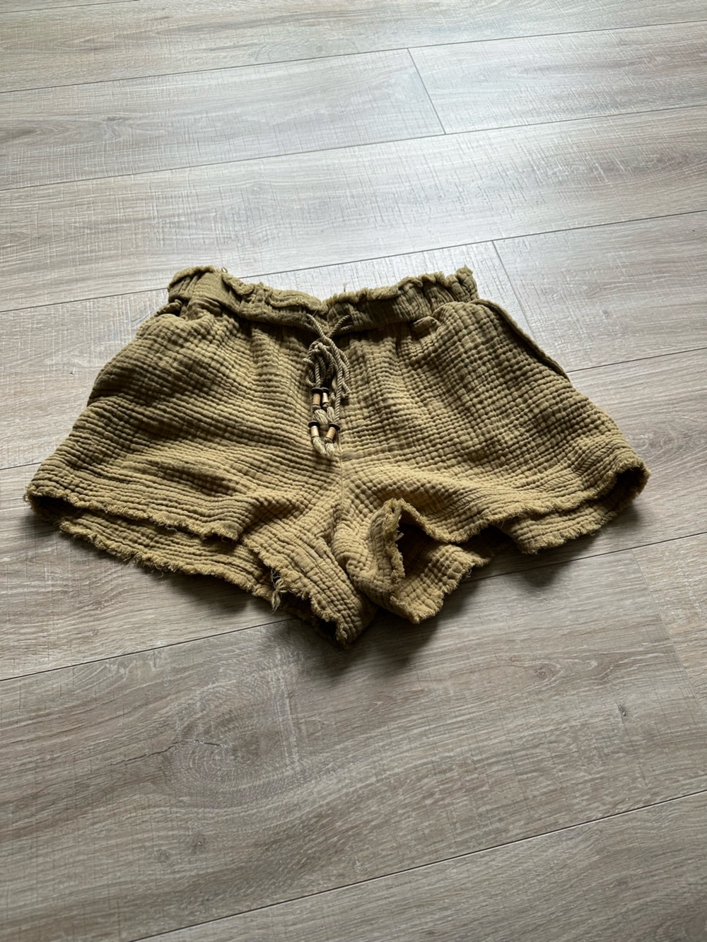 Indigo Rein Olive Green Textured Gauze Shorts with Drawstring